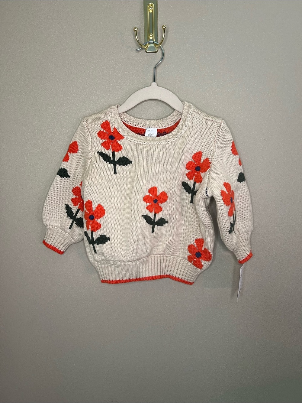 Otter Avenue 12m Cream Crewneck Sweater with Orange Floral Motif